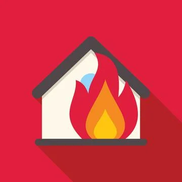House burning down with flames engulfing the roof Stock Illustration