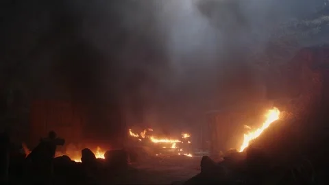 The house burning in flames during the night Stock-Footage 276517944