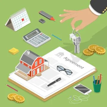 House buying flat isometric vector concept. Stock Illustration