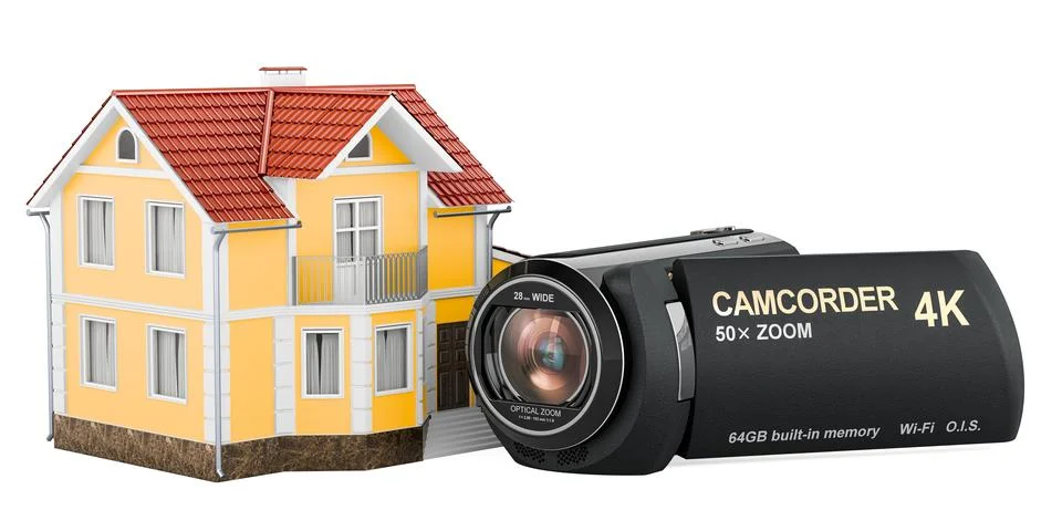 House with camcorder, 3D rendering Stock Illustration
