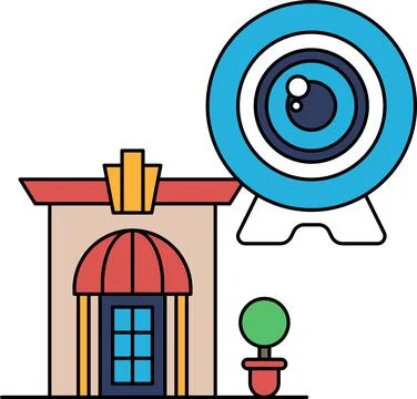 A house with a camera on top of it Stock Illustration