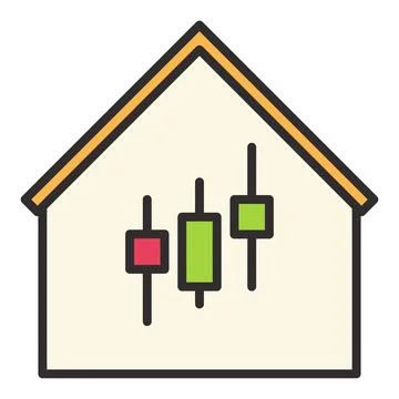 House with Candlestick Chart vector Investing colored icon or logo element Ilustración de archivo