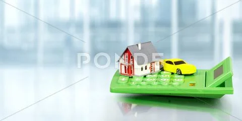 House With Car And Calculator.