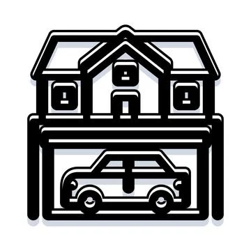 House with car inside garage icon Stock Illustration
