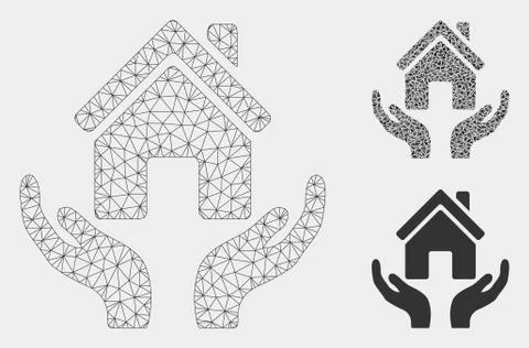 House Care Hands Vector Mesh Network Model and Triangle Mosaic Icon Stock Illustration