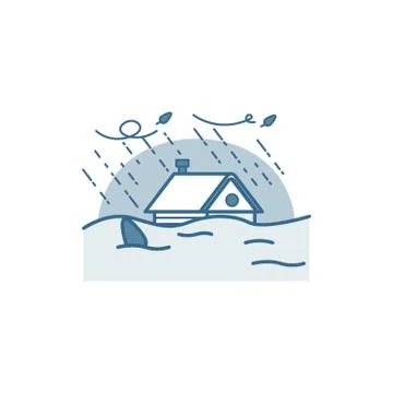 House caught in flood Ilustración de archivo