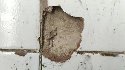House ceramic floor is damaged and has holes 動画素材 296473673