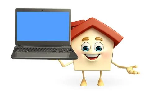 House character with laptop Stock Illustration