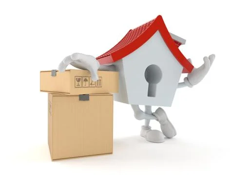 House character with stack of boxes 스톡 일러스트