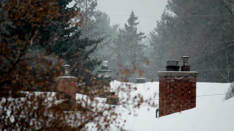 House Chimneys in Winter Stock-Footage 34365487