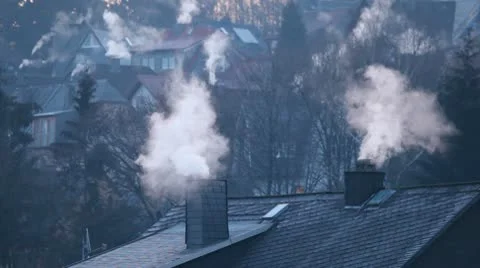 House chimneys in winter time Stock Footage 10792979