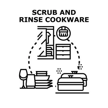 House chores cleaning kitchenware and organizing wardrobe Stock Illustration