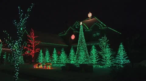 House with Christmas lights Stock Footage