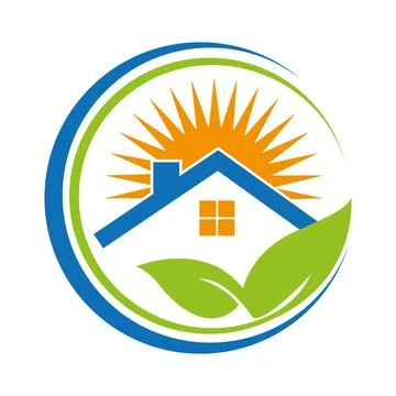 House Circle Logo Vector Real estate Sun house logo and leaf home icon design te Illustrazione stock