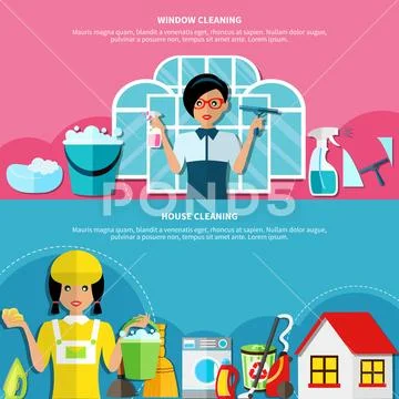 House Cleaning Banners Set Stock Illustration
