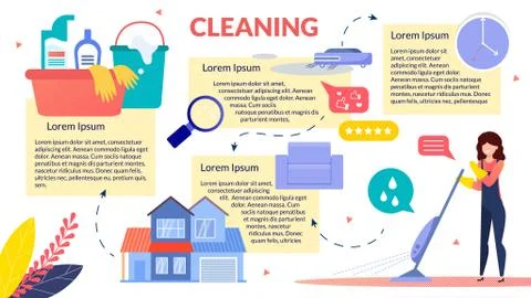House Cleaning Flat Vector Infographics Poster Stock Illustration