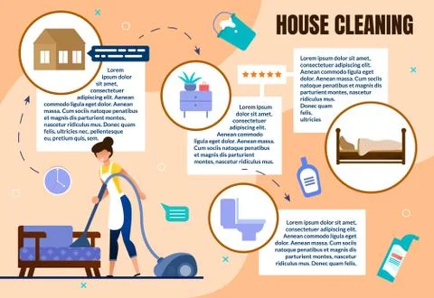 House Cleaning Flat Vector Infographics Poster Stock Illustration