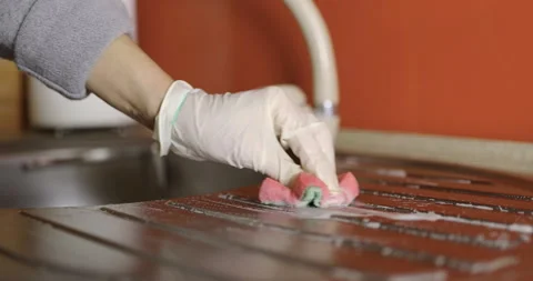 House cleaning, removing scale from the sink, 4K slomo Stock Footage 256023594