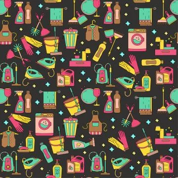 House cleaning seamless vector pattern Stock Illustration