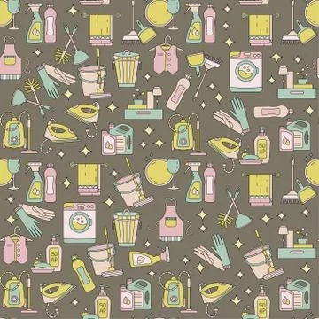 House cleaning seamless vector pattern Stock Illustration