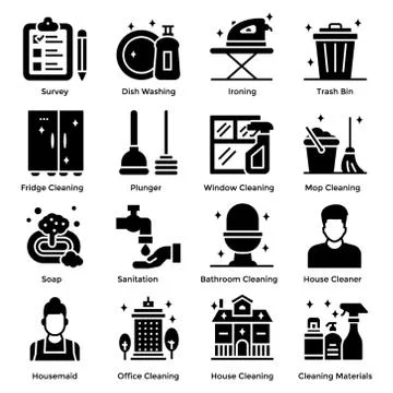House Cleaning Solid Icons Pack Stock Illustration