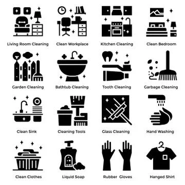 House Cleaning Solid Icons Set Stock Illustration