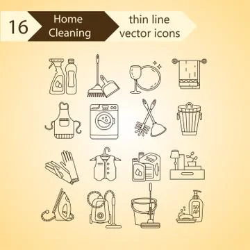 House cleaning thin line vector icon set Stock Illustration