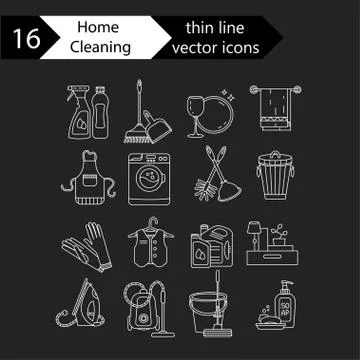House cleaning thin line vector icon set Stock Illustration