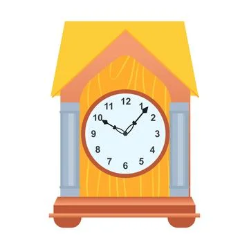 House clock in flat design. Vintage mechanical clock with dial and hands. V.. Stock Illustration