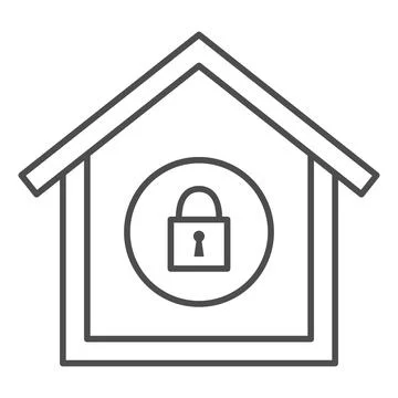 House with closed lock thin line icon, Black bookkeeping concept, Private Stock Illustration