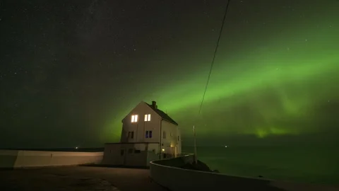 House on the coast with Aurora Stock Footage 269701912