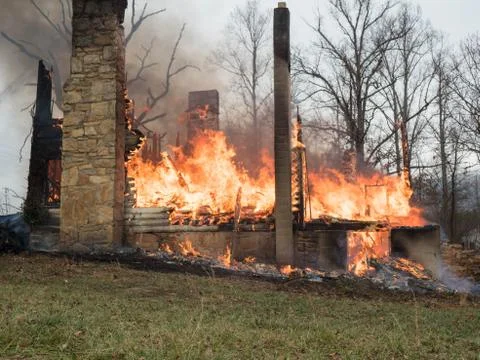 House completely destroyed by fire Stock Photos