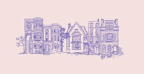 House composition old fashioned blue lines Stock Illustration