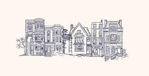 House composition old fashioned dark blue lines Stock Illustration