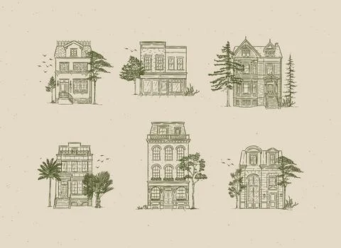House compositions old fashioned style green Stock Illustration