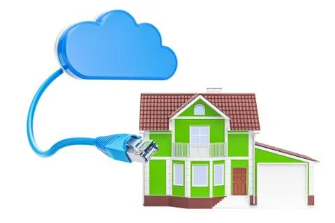 House with computer cloud. 3D rendering 스톡 일러스트