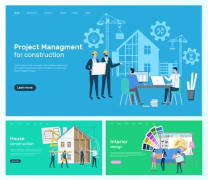 House Construction and Interior Design Website 스톡 일러스트