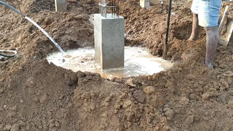 House construction-basement level - foundation stage-4k HD video Stock Footage 242093020