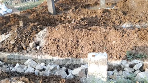 House construction-basement level - foundation stage-4k HD video Stock Footage 242497349