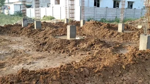 House construction-basement level - foundation stage-4k HD video Stock Footage 242497442