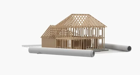 House Construction On Blueprints Stock Footage 285041180