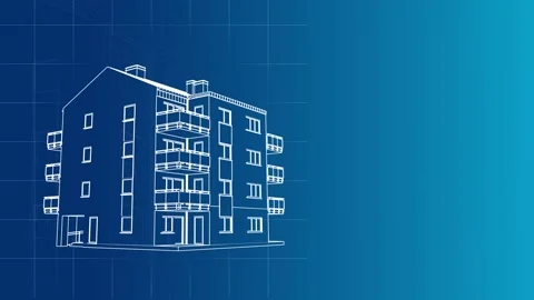 House Construction Drawing and 3D Animation on Blue Background. 4K Video Stock Footage 293200258