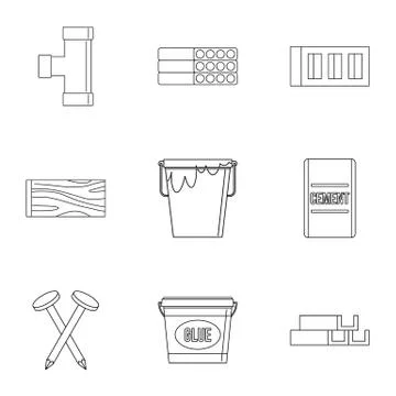 House construction icon set, outline style Stock Illustration