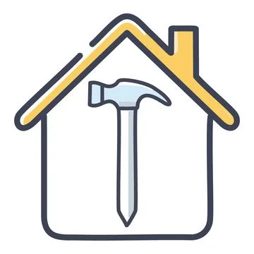 House construction icon. Simple house icon with a hammer inside representin.. Stock Illustration