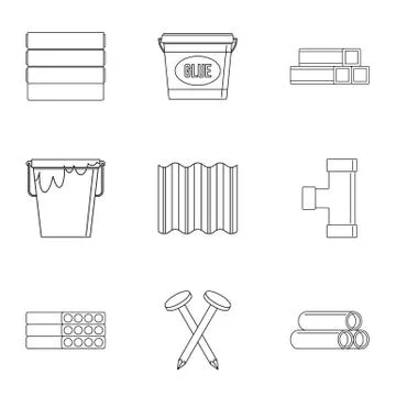 House construction material icon set, outline style Stock Illustration