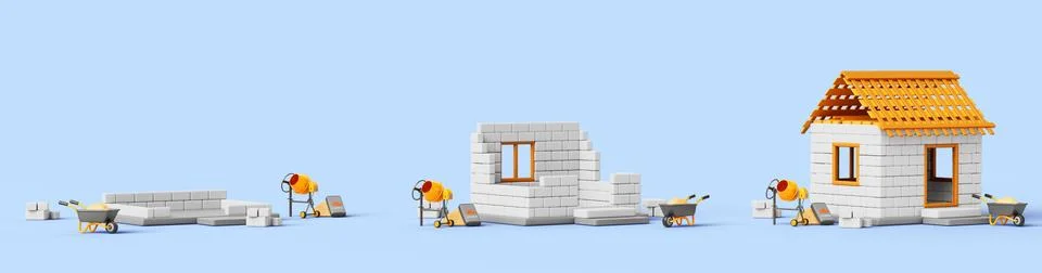 House construction process. Animation sequence building works from foundation Illustrazione stock