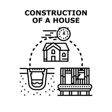 House construction process with rapid building concept 스톡 일러스트