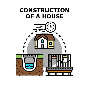 House construction process with rapid building concept 스톡 일러스트