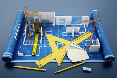 House construction project. 3D illustration Stock Illustration