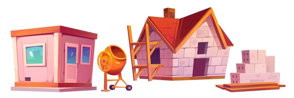 House construction site design elements set Stock Illustration